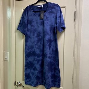 NWT Denim&Co Short Sleeve Scoop Neck Tie-Dye T-Shirt Dress Blues/Navy Medium